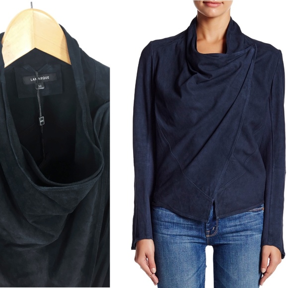 NWT LaMarque Suede Leather Jacket Waterfall Neck M - Picture 6 of 7